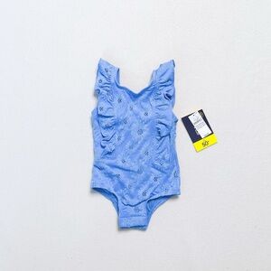 Baby Gap Toddler Girl Recycled Textured Ruffle Swim One-Piece Blue Floral 18-24M